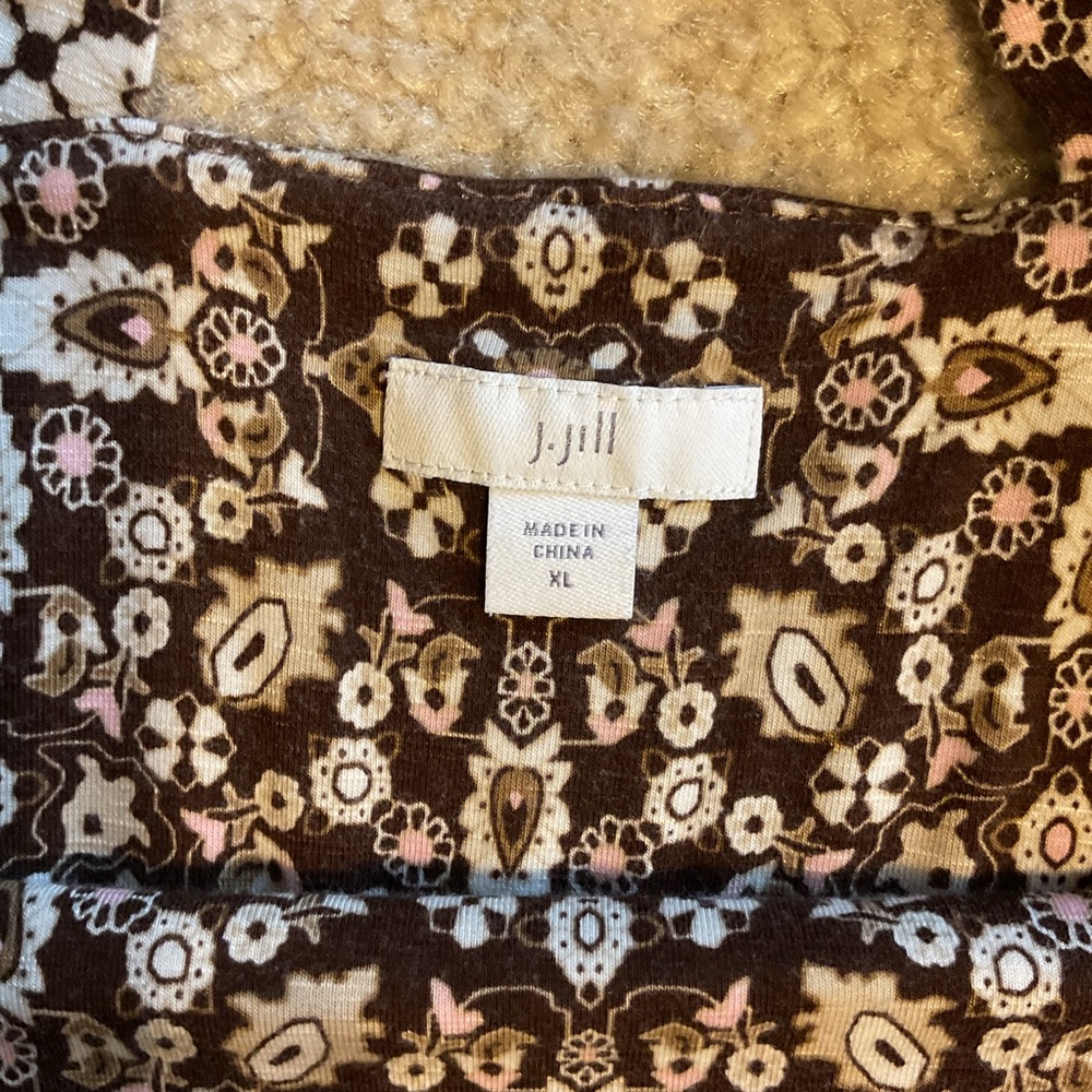 J.Jill Kona Cross Back Knit Floral Mandala Print Maxi Dress Brown Pink White XL - Picture 10 of 12